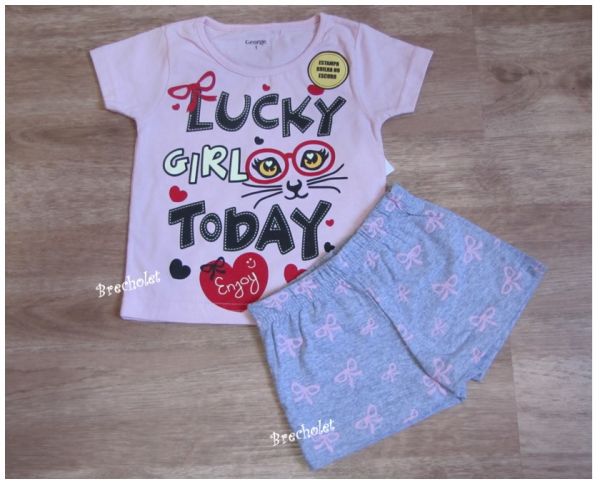 *** outlet *** Conj. camiseta + shorts Lucky Girl Today