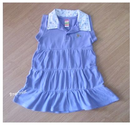 *** brechó *** Vestido polo lilás c/ detalhes flores na gola