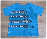 *** brechó *** Camiseta azul c/ detalhe guitarras