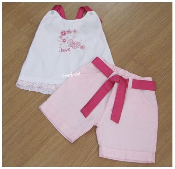 *** brechó *** Conjunto regata + shorts rosa e branco